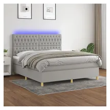 vidaXL Boxspringbett mit Matratze & LED Hellgrau 180x200 cm Stoff