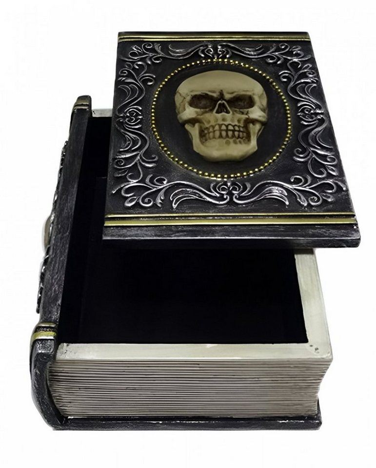 Horror-Shop Dekofigur Verziertes Totenkopf Buch als Schmuckschatulle 11 beige|schwarz