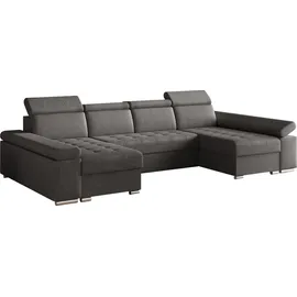moeblo Ecksofa U mit Schlaffunktion, verstellbaren Kopfstützen & Bettkasten – Großes Wohnlandschaft Sofa mit Stauraum - Ecksofa Luka U - Grau (Twist 20) - Grau