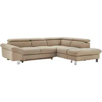 Mivano Ecksofa Driver mit Ottomane rechts, Ledercouch mit Bettfunktion und Bettkasten klein / Inkl. verstellbare Kopfstützen, 266 x 73 x 214, Kunstleder, Hellbraun