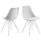 AC Design Furniture Emanuel Esszimmerstühle 2er Set, B: 48,5 x H: 85,5 x T: 54 cm, Weiß/Weiß, PU/Metall, 2 Stk
