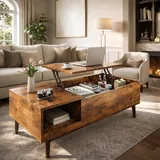 DUMOS Couchtisch Höhenverstellbar, Qualität Wohnzimmertisch, Couchtisch, Couchtische für Wohnzimmer, kleine, Moderne Holz-Mitteltische mit Ablagefach und verstecktem Fach (Holzfarbe)