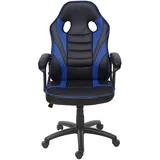 Mendler Bürostuhl HWC-F59, Schreibtischstuhl Drehstuhl Racing-Chair Gaming-Chair, Kunstleder - schwarz/blau