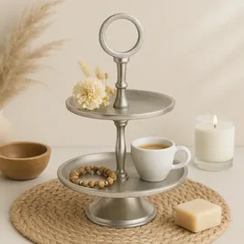 Marrakesch Orient & Mediterran Interior Etagere Annika 26cm Aluminium Silber 2 Etagen Handarbeit