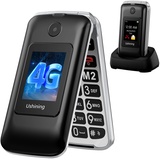 CHAKEYAKE 4G Seniorenhandy Ohne Vertrag, Klapphandy mit Großer 2,8” + 1.77” Bildschirm, Dual SIM Großtasten Mobiltelefon Seniorentelefon mit SOS Notruftaste, 1200mAh Akku, Ladestation(Schwarz)