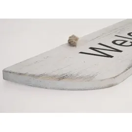 Mendler Wandschild Welcome, Dekoschild Holzschild, Shabby-Look 10x43x1cm ~ weiß