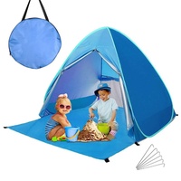 Pop up Strandmuschel/Strandzelt für 2-3 Personen, Outdoor Campingzelt Automatisches Familie Tragbares Beach Zelt mit Reißverschlusstür und UV-Schutz für Sport Picknick Wandern Reisen Blau Mittel