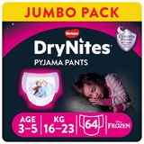 HUGGIES DryNites hochabsorbierende Nachtwindeln bei Bettnässen, für Mädchen 3-5 Jahre, 4 x 16 Stück (insg. 64 Stück), Monatspackung Windel-Pants