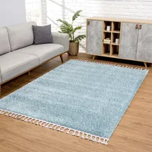 Carpet City "Pulpy 100" Gr. 7, blau, -240x340 cm - Shaggyteppich Langflor - Kettfäden - Schlafzimmerteppich Flauschig weich, mit Fransen, uni, viele Größen, Wohnzimmer, Schafzimmer