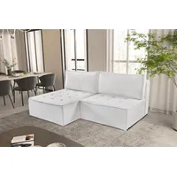 Fun Möbel Ecksofa Schlafsofa AMALIA Stoff Raven Weiß Ottomane