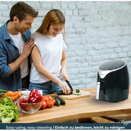 Jago® Heißluftfritteuse 5.5L - 1700 Watt, LED Display mit Touchscreen, 7 Programme, 60 min Timer, Ohne ÖL, Schwarz - Airfryer, Heißluf... - Schwarz