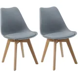 Svita MATS 2er Set Esszimmerstühle Küchenstühle Holz Lehne Kunstleder Grau