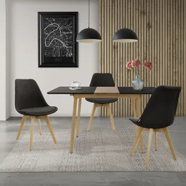 ML-Design Esstisch ausziehbar Schwarz aus Holz, 110/140x75x76,5 cm, 4-6 Personen, Skandinavisch Küchentisch mit Stahlbeinen, für Küche -