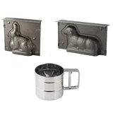 Zenker Osterbackformen-Set Hase und Lamm Antihaftbeschichtung | perfekte Osterbackfreude | inkl. Einhandsieb | Farbe: Silber