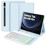 Bettdow für Samsung Galaxy Tab S10+/S10 Plus Tastatur Hülle, QWERTZ Layout Abnehmbarer Beleuchtete Tastatur mit Hülle für Tab S10+/S9+/S9 Plus/S9 FE+/S9 FE Plus 12.4 Zoll, Blau