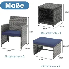 Goplus Rattan Balkonmöbel-Set mit Gartensessel, Hocker & Beistelltisch