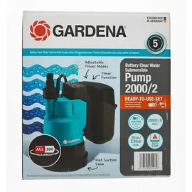 Gardena Akku-Klarwasser-Tauchpumpe 2000/2 18V P4A Set, inkl. 1x Li-Ion Akku 2,5Ah, Ladegerät