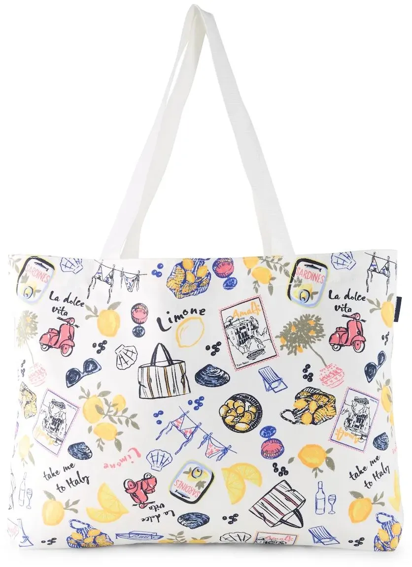 TOM TAILOR Damen Strandtasche aus Canvas, weiß, Gemustert, Gr. ONESIZE