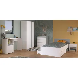 Homeline Parisot Meuble Jugendzimmer, Weiß, Holzwerkstoff, Uni, 4 Fächer, 5 Schubladen, Rechteckig,Rechteckig, 203x182x68 cm, Kinder- & Jugendzimmer, Jugendmöbel, Komplette Kinder- & Jugendzimmer