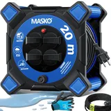 Masko MASKO® Kabeltrommel Verlängerungskabel mit Schutzkontaktsteckdosen & Wickelgriff Outdoor Kabelaufroller Thermoschutz Gerätetrommel IP44 1000W ~ 3000W inkl. Tragegriff und Montagehandschuhe