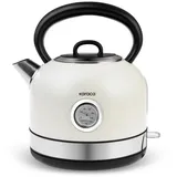 Karaca Retro Wasserkocher 2200W, 1.7L, Creme Electric Kettle, Wasserkocher Edelstahl-Innenraum, Temperaturanzeige, Abschaltautomatik, Trockengehschutz, 360° drehbarer Sockel für Tee & Kaffee