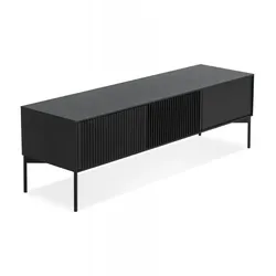 KADIMA DESIGN TV Schrank Schwarz mit Schubladen | Designer TV Board 160 cm Breit | Fernsehschrank aus MDF Holz mit Eichenfurnier | Moderne Wohnzimmer Möbel