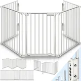 KIDUKU® Kaminschutzgitter mit Tür Metall 180 cm | Absperrgitter Ofenschutzgitter faltbar | Konfigurationsgitter inkl. 3 Elementen (Grau)