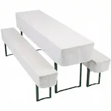 nyvi Biertischhussen Set NYVIGala Weiß - 3-teiliges Hussen-Set für Bierzeltgarnitur - Tischhusse für 220x25 cm Sitzbänke - Weiß