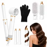 5 in 1 Hairstyler Warmluftbürste mit Aufsätzen - Rotierende Lockenbürste Elektrisch, Föhn Rundbürste, Lockenstab für Locken, Haarstyling Geräte Multistyler mit 3 Temperaturstufen