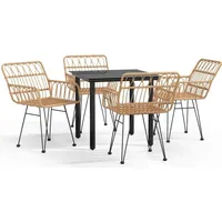 5-tlg. Garten-Essgruppe Poly Rattan - Braun/Schwarz