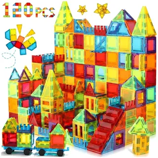 Olvy Magnetische Bausteine 120 Teile – Montessori Magnetspielzeug für Kinder ab 3 Jahre, kompatibel mit Magna Tiles & Magnetic Tiles, Magnetbaus...