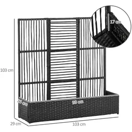 Outsunny Polyrattan Hochbeet mit Rankgitter 103 x 29 x 103 cm Schwarz