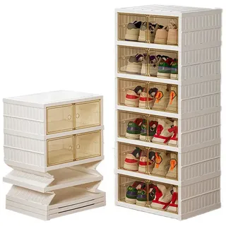 BTGGG 12er Set Schuhboxen Stapelbar Transparent Schuh Organizer für Schrank Faltbar Kunststoff Schuhbox mit Tür, Installationsfrei Schuhaufbewahrung Platzsparend Schuhregal, für Schuhe bis Größe 45