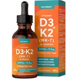 Vitamin D3 K2 Tropfen 60ml Hochdosiert | 2000 IU D3 + 12,5 μg K2 MK7 All-Trans | Flüssige Tropfen | Knochengesundheit und Immununterstützung | von Horbaach