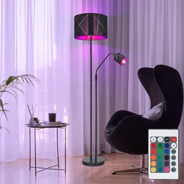 GLOBO LED Stehlampe Leselampe Deckenfluter dimmbar mit Fernbedienung, RGB Farbwechsel, Metall Textil schwarz gold, Leseleuchte flexibel, 1x 8,5w 806lm 1x 4,8w 470lm Warmweiß, Dxh 40x175 cm