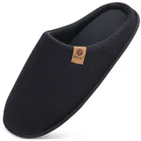 ONCAI Hausschuhe Herren Rückstellschaum Memory Foam Herren Pantoffeln und Mann Haus Schuhe mit Kunstpelz Futter und Indoor Outdoor Gummisohlen Schwarz Größe 47 EU - 47 EU