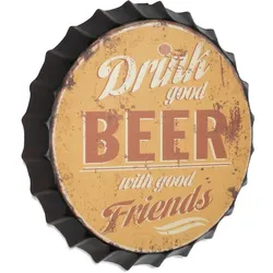 Moritz Deko Blechschild Kronkorken Drink Good Beer Bier trinken Metallschild Retro Vintage-Design zur Dekoration Wanddekoration