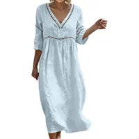 Generisch Sommerkleid Knielang Rockabilly Kleider Damen Blusenkleid Strandkleid Damen GroßE GrößEn Wickelkleid Freizeitkleider Sommer Blumenkleid Midikleid Sommer Hemdkleid Shirtkleider - M
