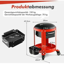 Costway Werkstatthocker Kunstleder rot 150 kg belastbar mit 2 Schubladen und Rollen