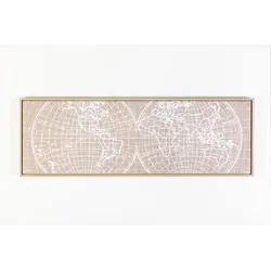 Wandbild 120 x 40 cm Weltkarte I Polyester Beige