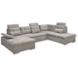 Stella Trading Wohnlandschaft Taupe - Mikrofaser - mit Bettfunktion, Bettkasten, Kopfstützen, Nierenkissen grau