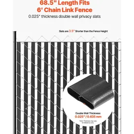 Vevor Sichtschutzlamellen, 1740 mm doppelwandige vertikale Lamellen mit unterer Verriegelung für Maschendrahtzäune, HDPE-Maschendrahtlamellen, ideal für Garten, Bauernhof, Sportplatz (schwarz)