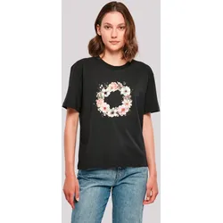 T-Shirt F4NT4STIC "Rosa Blumenkranz", Damen, Gr. 3XL, schwarz, Obermaterial: 100% Baumwolle, casual, oversize, Rundhals, Kurzarm ohne Bündchen, Shirts, Premium Qualität