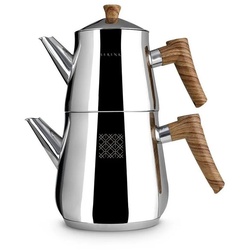 SERENK Teekanne, Türkische Teekanne Set aus Edelstahl, Caydanlik, 3 l