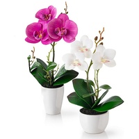 Kunstblume Kunstblumen im Topf (20cm) - 2er Set Orchideen künstlich Deko Blumen, HIBNOPN weiß