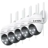 ieGeek Überwachungskamera 5G/2,4GHz Überwachungskamera Aussen 2K 5MP WLAN Kamera Überwachung (Aussen, Außenbereich, Outdoor, außen, 355°/120° PTZ, 24/7 Aufnahme,Nachtsicht in Farbe,Cloud-Speicher, 5-tlg., WiFi PTZ IP Kamera Outdoor Mit Mensch Bewegungsmelder, 2-Wege-Audio,Multi-User-Sharing, Automatische Verfolgung) weiß