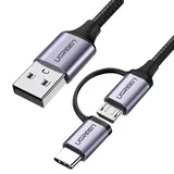 UGREEN USB-A to Micro USB + USB Type-C Cable 1m (Schwarz)