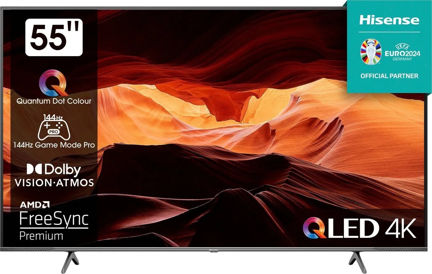 Hisense 55E77KQ PRO QLED-Fernseher (139 cm/55 Zoll, 4K Ultra HD, Smart-TV) grau
