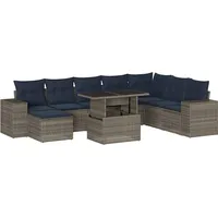 vidaXL 9-teiliges Gartensofa-Set mit Kissen, grau, Polyrattan