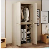 HAUSS SPOLE Kleiderschrank mit kleinem Staufach,Aufwahrungsschrank Garderoben mit Kleiderstange (Doppeltür mit Stauraum für Kleidung & Accessoires, Modernes Design, 70 x 40 x 170 cm) beige